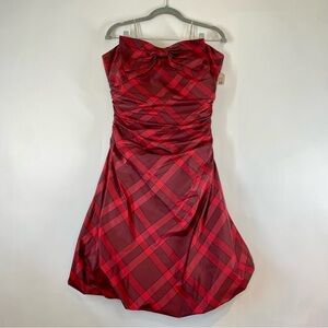 Kay Unger Womens Burgundy Silk Taffeta Plaid Valentines Day Dress Sz 12 Twee Y2K